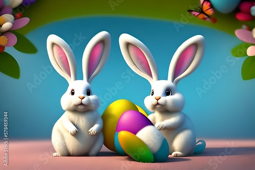 easter bunnys with eggs, generative AI