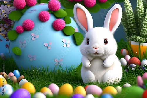 easter bunny and easter eggs, generative AI