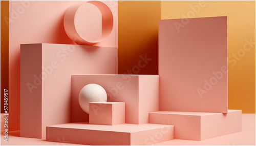 Wallpaper Mural Abstract Minimal Geometric Background or Mock Up for Product Presentation and Branding with Pink Beige Color Fashion Podium Illustration - Post-processed Generative AI Torontodigital.ca