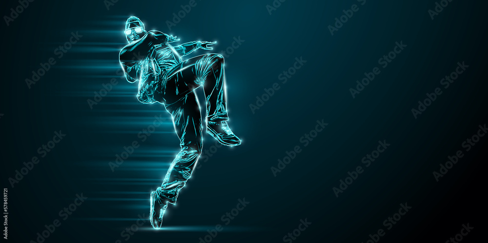 Abstract silhouette of a young hip-hop dancer, breake dancing man isolated on black background. Abstract silhouette of a young hip-hop dancer, breake dancing man isolated on black background.