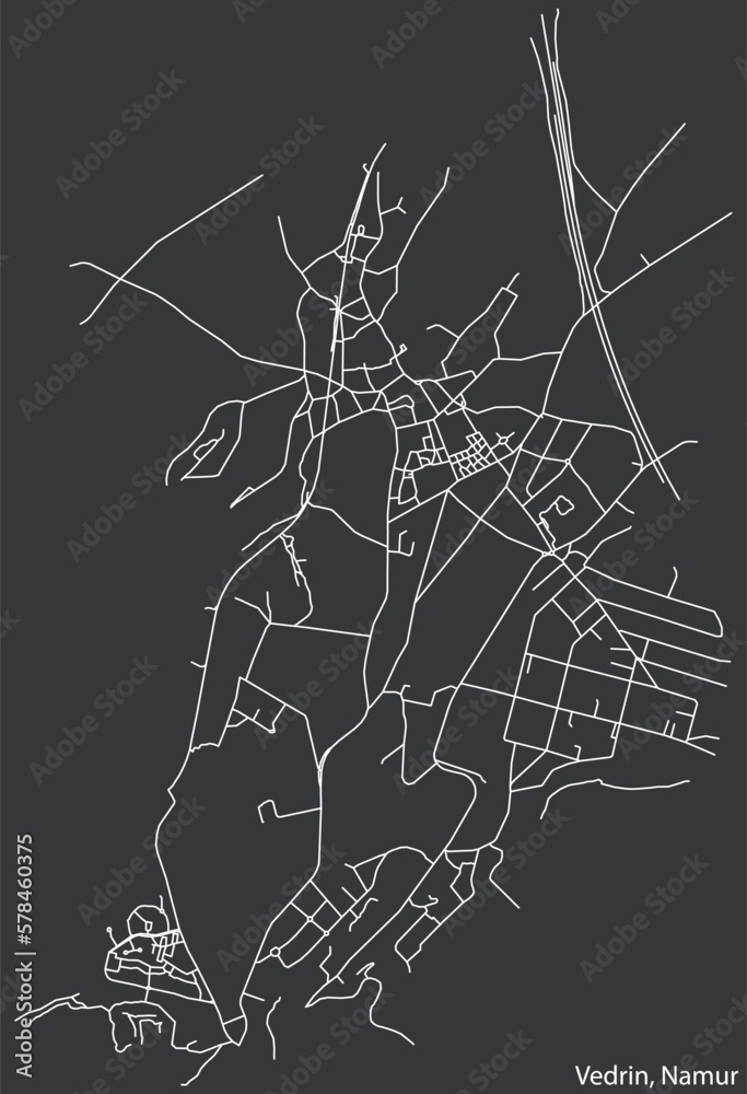 Detailed hand-drawn navigational urban street roads map of the VEDRIN DISTRICT of the Belgian city of NAMUR, Belgium with vivid road lines and name tag on solid background
