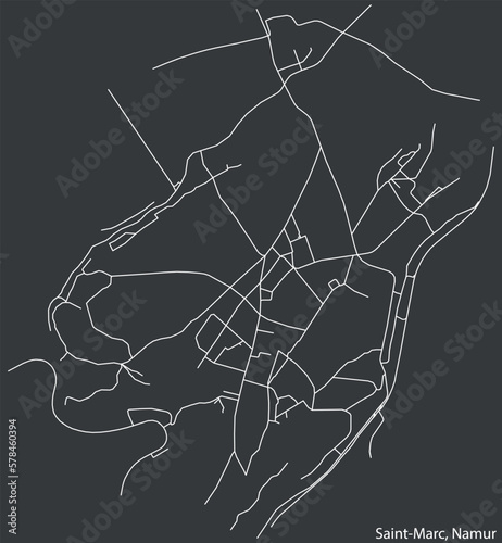 Detailed hand-drawn navigational urban street roads map of the SAINT-MARC DISTRICT of the Belgian city of NAMUR, Belgium with vivid road lines and name tag on solid background