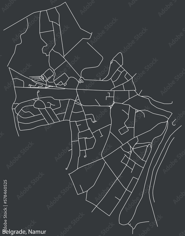 Detailed hand-drawn navigational urban street roads map of the BELGRADE DISTRICT of the Belgian city of NAMUR, Belgium with vivid road lines and name tag on solid background