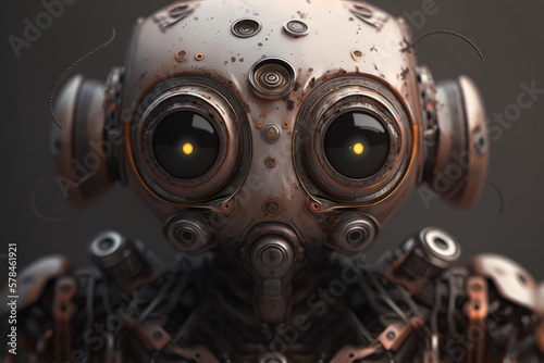 Cute little robot with big eyes. Illustration. Generative AI