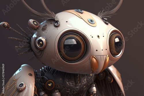 Cute little robot with big eyes. Illustration. Generative AI © vavfoto