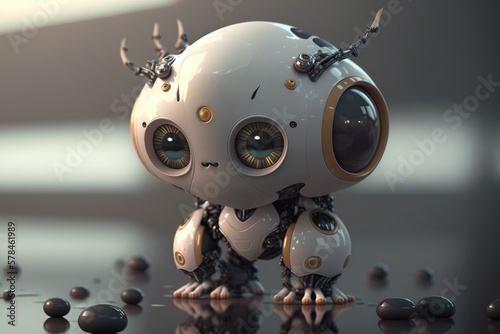 Cute little robot with big eyes. Illustration. Generative AI