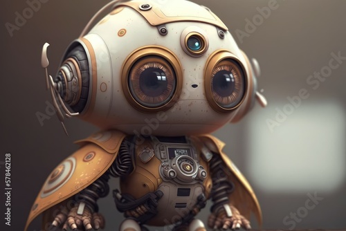 Cute little robot with big eyes. Illustration. Generative AI © vavfoto
