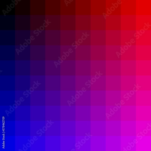 RGB pattern developed by structured programming. Represents the one face of cube in rgb color space, from black and red color to blue and magenta color.