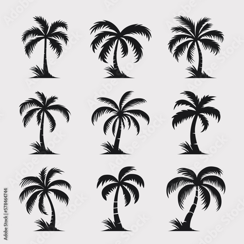 Vector Palm Trees  Palm Tree Icon Set Isolated. Palm Silhouettes. Design Template for Tropical  Vacation  Beach  Summer Concept. Vector Illustration. Front View