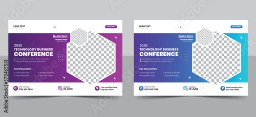Technology conference webinar flyer template and Corporate online event banner invitation layout