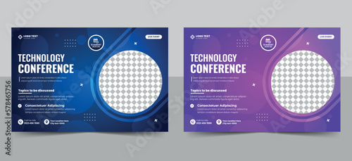 Creative technology conference webinar flyer template and business event banner invitation layout design