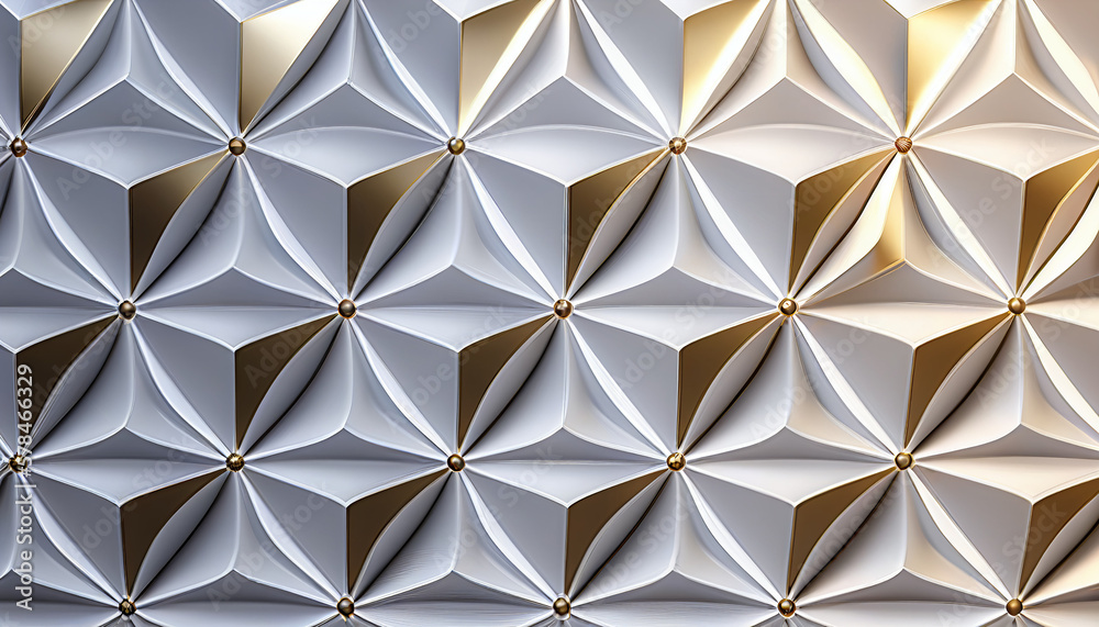Realistic 3d white and gold geometric pattern background, Generative AI Realistic 3d white and gold geometric pattern background, Generative AI