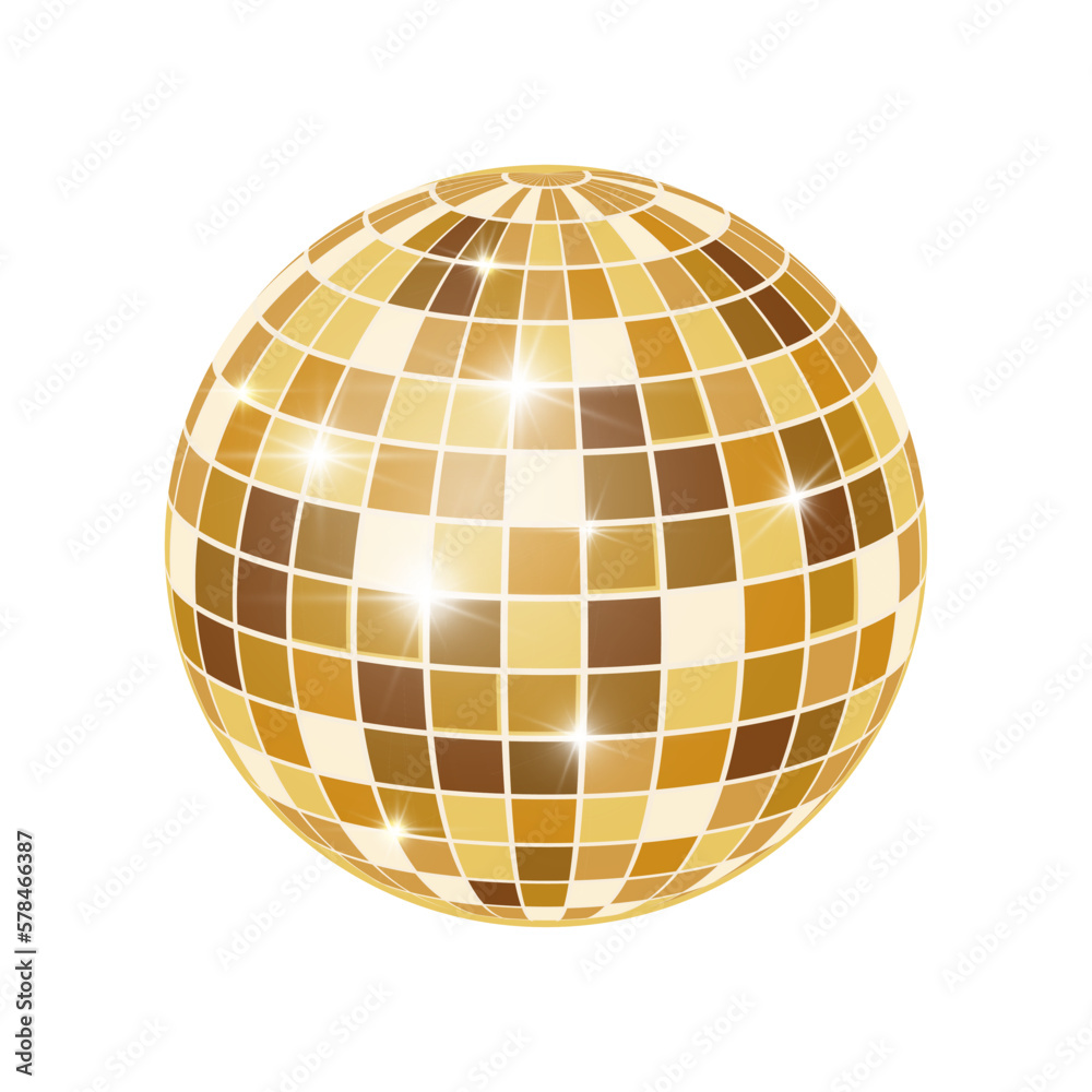 Disco ball isolated illustration. Bright mirror design of a golden ball for a dance disco club. Vector illustration. Disco ball isolated illustration. Bright mirror design of a golden ball for a dance disco club. Vector illustration.