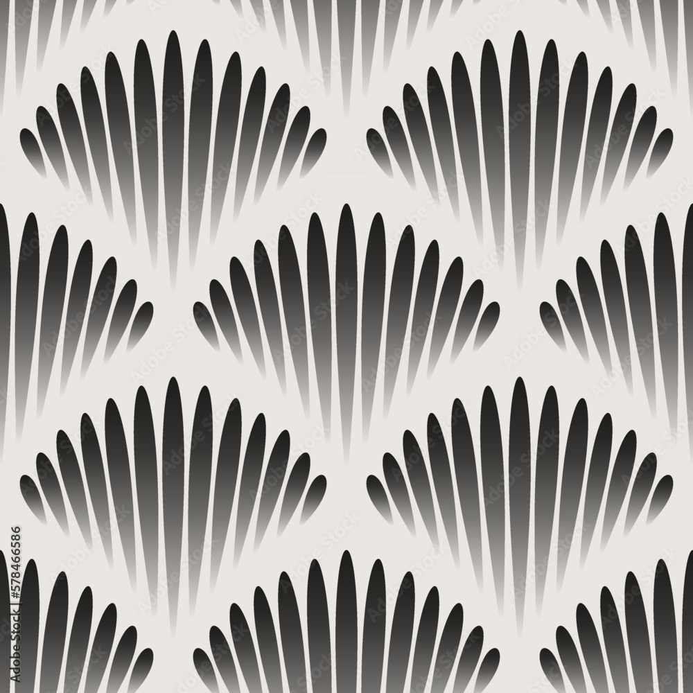 Essential monochrome geometric seamless vector pattern. Art nouveau palmette scallop pattern. Neutral geometry multi-use repeating pattern tile for packaging and backgrounds.