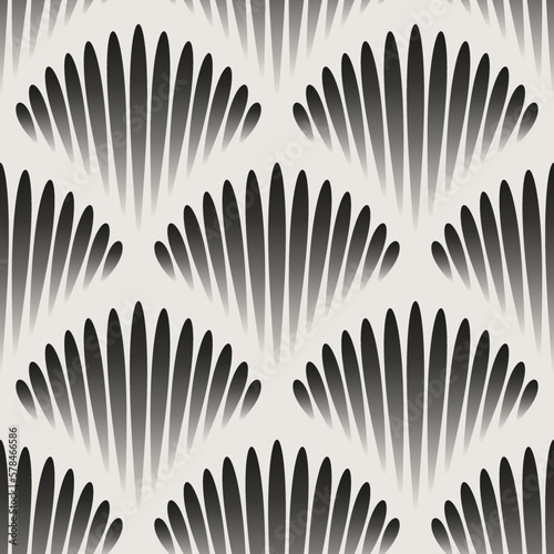 Obraz na płótnie Essential monochrome geometric seamless vector pattern. Art nouveau palmette scallop pattern. Neutral geometry multi-use repeating pattern tile for packaging and backgrounds. w salonie