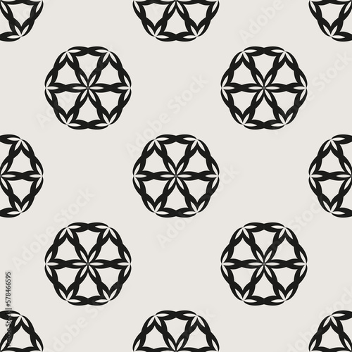 Essential monochrome geometric seamless vector pattern. Wheel pattern. Neutral geometry multi-use repeating pattern tile for packaging and backgrounds.