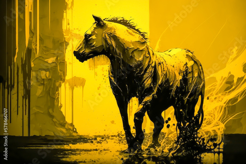 abstract yellow horse landscape  geometric figures  background  one colour concept  generative ai