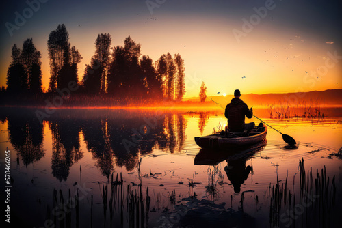 A Great Catch at the Lake in sunrise. Generative Ai © zzzz17