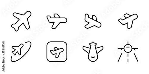 Plane Airplane icon isolated on white background. Aeroplane vector icon. Flight transport symbol. Travel element illustration. Holiday symbol. 