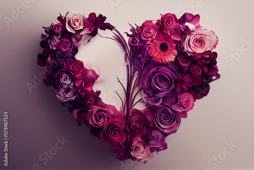 Red rose with heart, Romantic Illustration of Love, AI generated Art