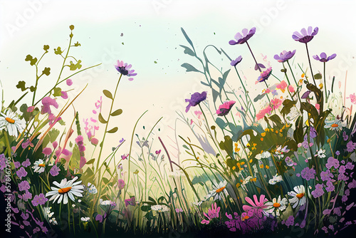 Flowers in the grass  Colorful flower meadow in spring  AI generated