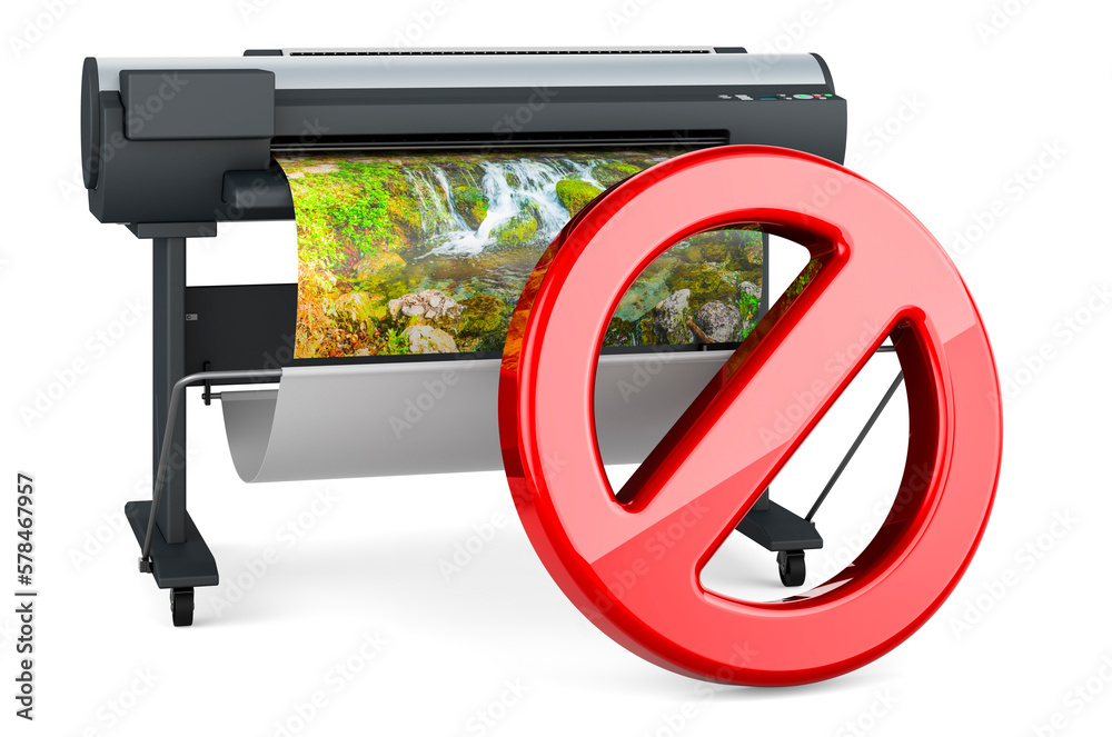 Plotter, large format inkjet printer with forbidden symbol, 3D ...