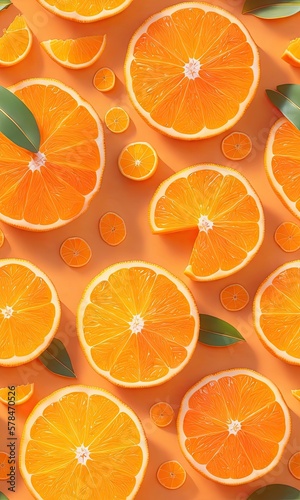 Vibrant Seamless Tiled Orange slices and delicious citrus fruits, Generative AI