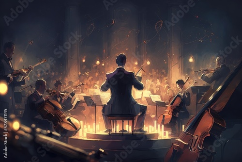 Symphony Orchestra in an artistic abstract illustrations. AI Generation