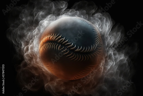 strict style baseball background with ball close up for sport, copy space on dark backdrop