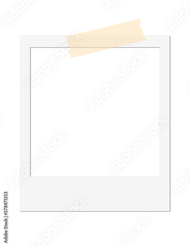 Isolated Blank White Polaroid Photo Frame with Tape