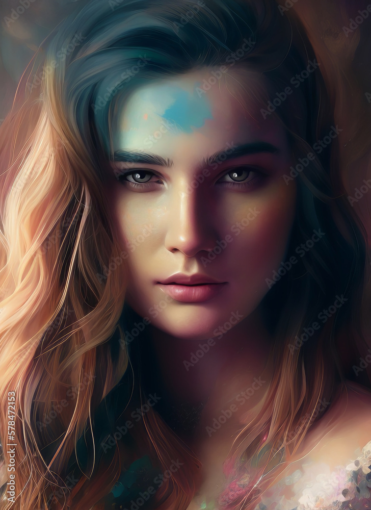 Portrait painting of a beautiful woman. Illustration of a beautiful girl, Beautiful woman painting. Portrait painting of a beautiful woman. Illustration of a beautiful girl, Beautiful woman painting.