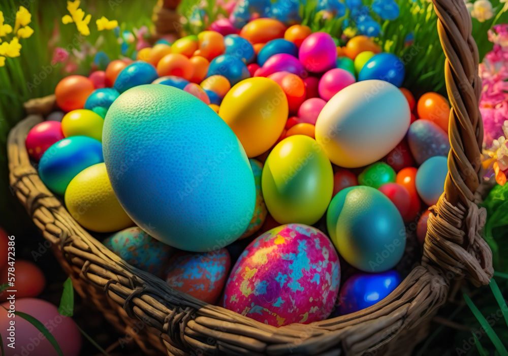 Easter basket with eggs - Colorful - Illustration - AI technology