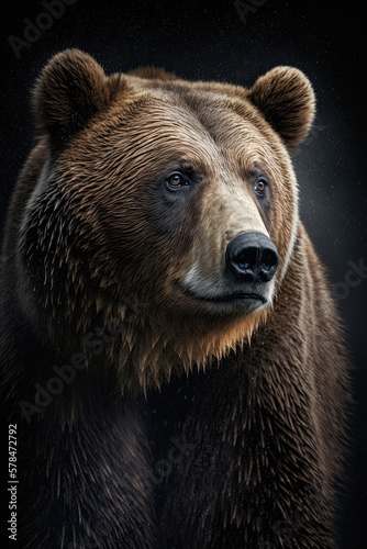 Portrait of a Bear on a dark background. Ai generated illustration