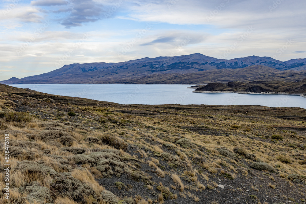 View on a huge lake in Torres del Paine National Park
