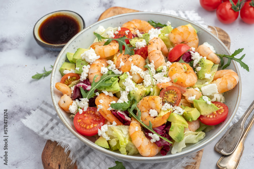 Avocado shrimp salad with cherry tomatoes