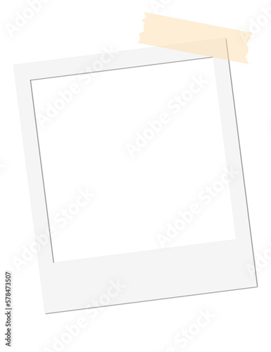 Isolated Blank White Polaroid Photo Frame with Tape