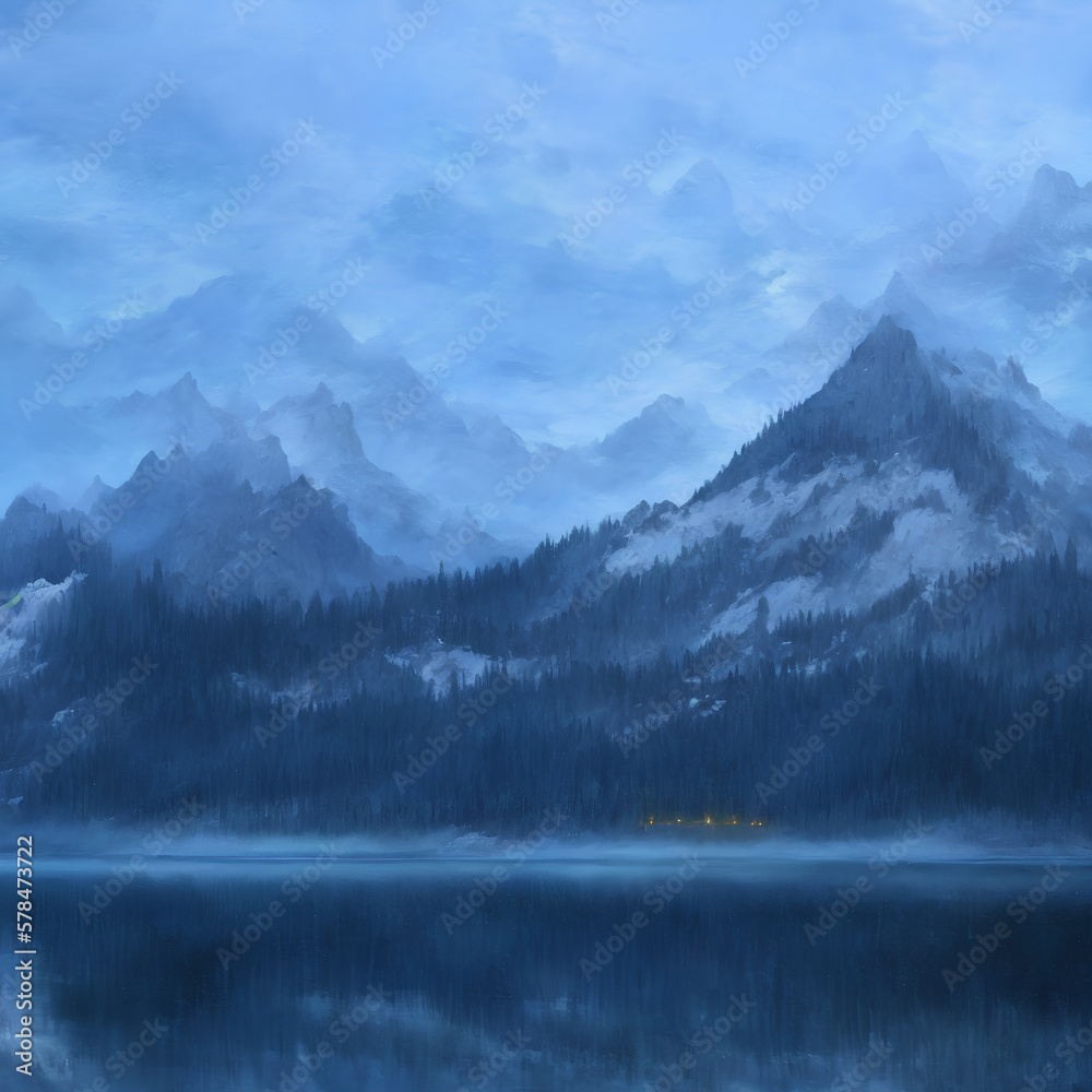 Lake in the  Alpine Mountains Generative AI Art