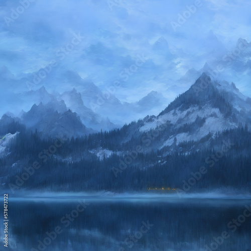 Lake in the  Alpine Mountains Generative AI Art © Kevin S.