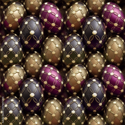 These stunning Easter eggs are adorned with intricate patterns and sparkling stones.