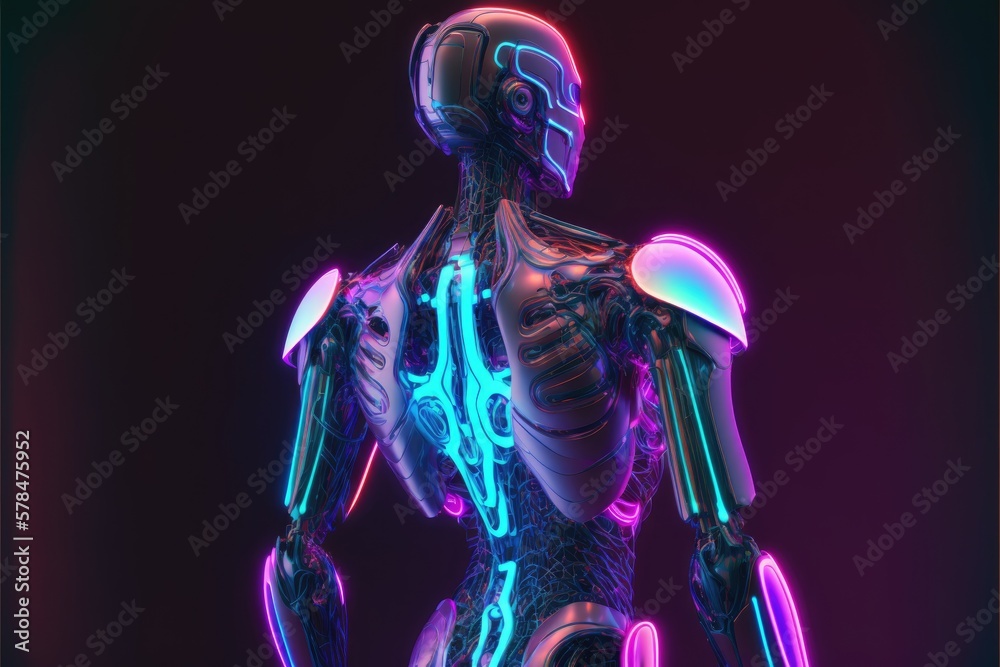 Robot with neon lights on a dark background Robot with neon lights on a dark background