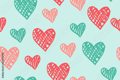 Doodle heart shapes vector doodle pattern. Scribble hearts ornament