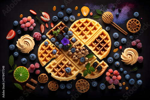 Delicious waffles with many ingredients. Generative AI