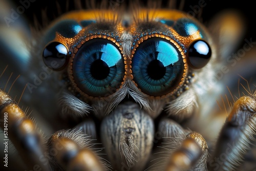 Arachnid Intrigue: Macro Close-Up of a Halloween Spider. Ai generative