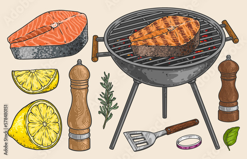 Fish steak set stickers colorful