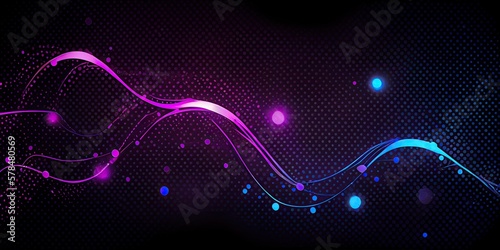 Abstract dot point connect with gradient line, neon blue and pink colors on a dark background, technology banner, big data, network, cloud, computing - generative ai