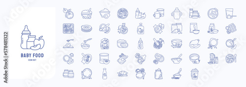 Baby Food, including icons like Apple juice, puree, cake and more. vector illustrations, Pixel Perfect set 
