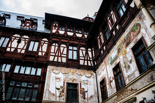 Peles castle in a rainy day. Sinaia, Romania.