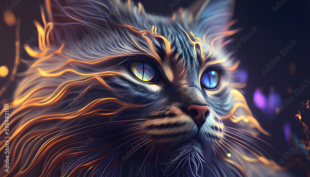 Glowing Neon Cat - Digital Art