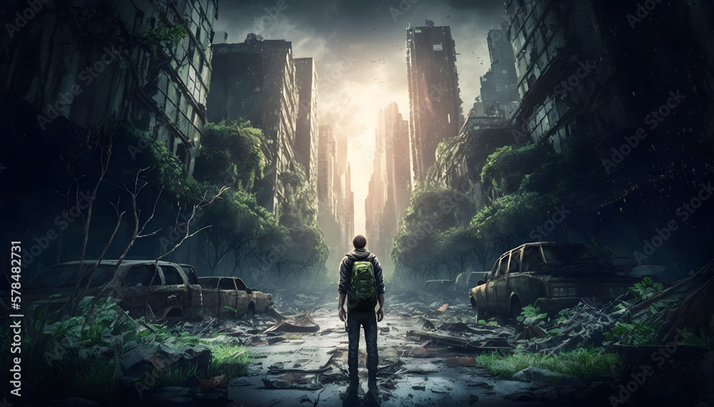Zombie apocalypse, 20 years later with one person. Generative AI Zombie apocalypse, 20 years later with one person. Generative AI