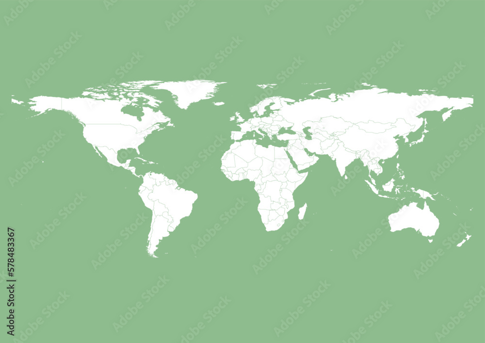 Vector world map - with Dark Sea Green color borders on background in Dark Sea Green color. Download now in eps format vector or jpg image.